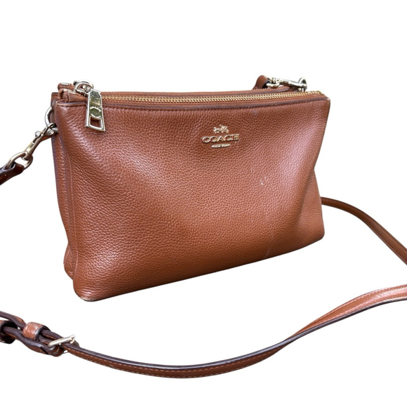 Coach Double Zip Brown Leather Crossbody Bag - Picture 6 of 10